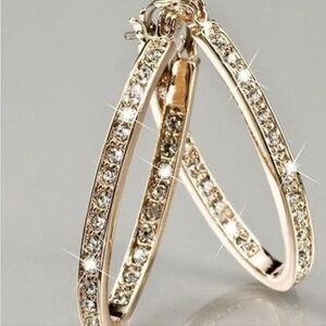 14k Gold Plated inlaid zircon hoops. Boutique New. Fast Ship.